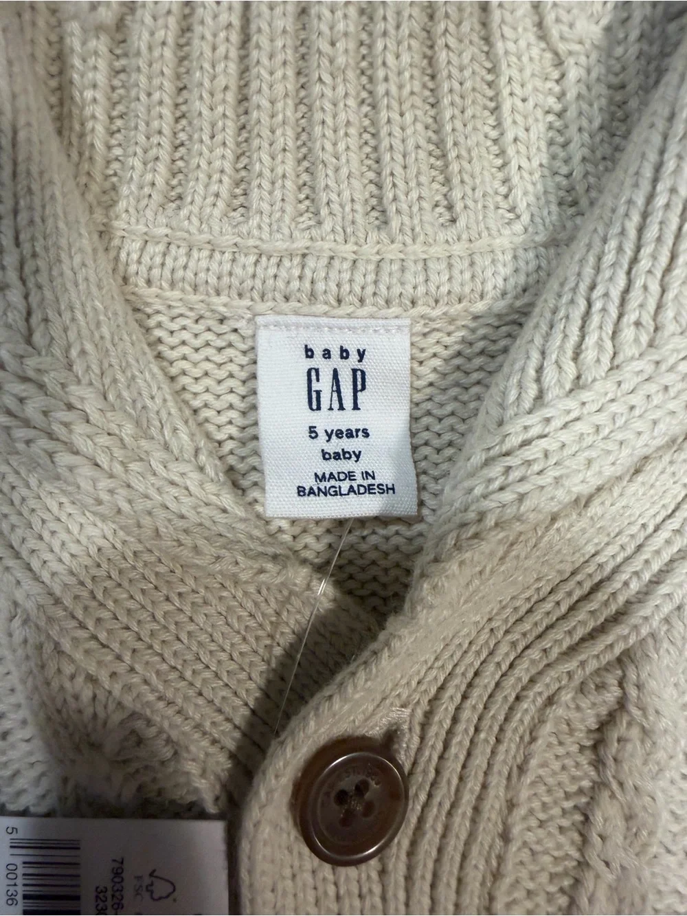 GAP Cream Cable Knit Shawl Collar Cardigan
